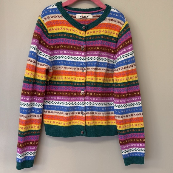 Mini Boden Fair Isle Cardigan | Rainbow Multi Stripe | 8-9Y | EUC - Picture 3 of 10